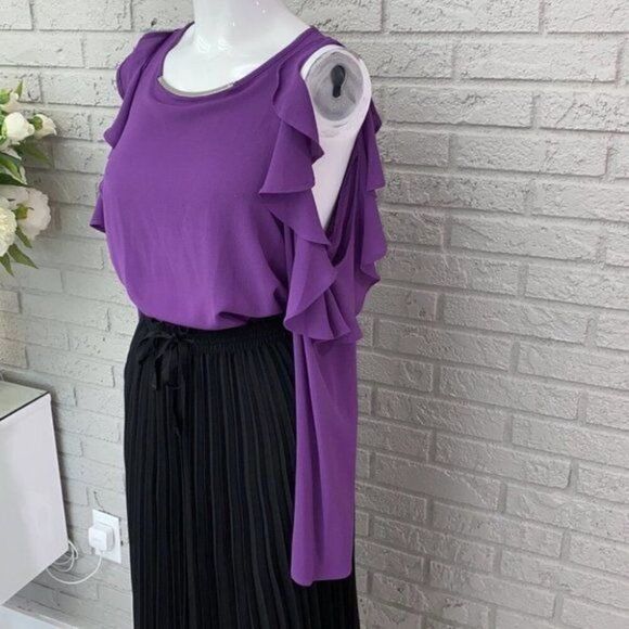 Michael Kors Women Purple Long Ruffle Sleeve Top Size M - Picture 4 of 13